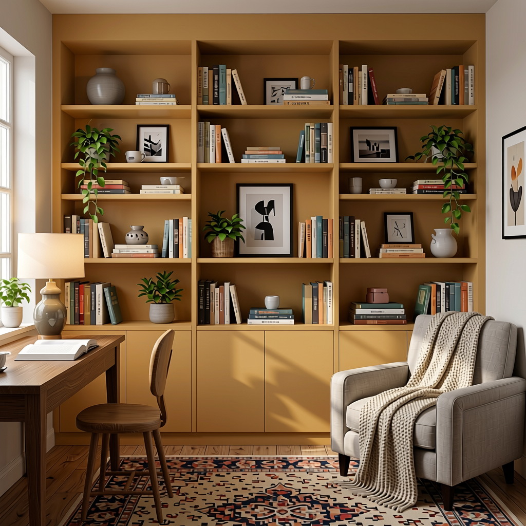 Plain Laminate 8x4 ft Matte 1 mm - LM 18406 — application view in a cozy study