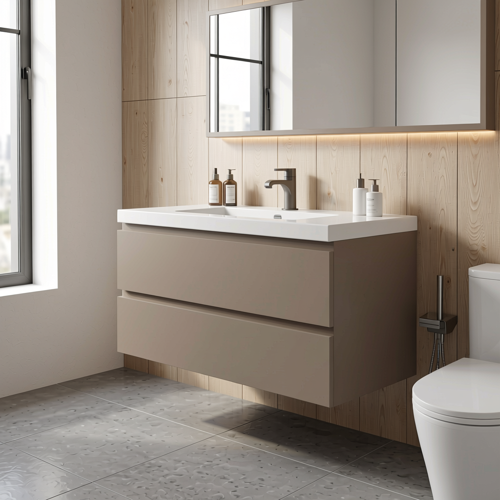 Plain Laminate 8x4 ft Matte 1 mm - LM 18407 — application view in a modern bathroom