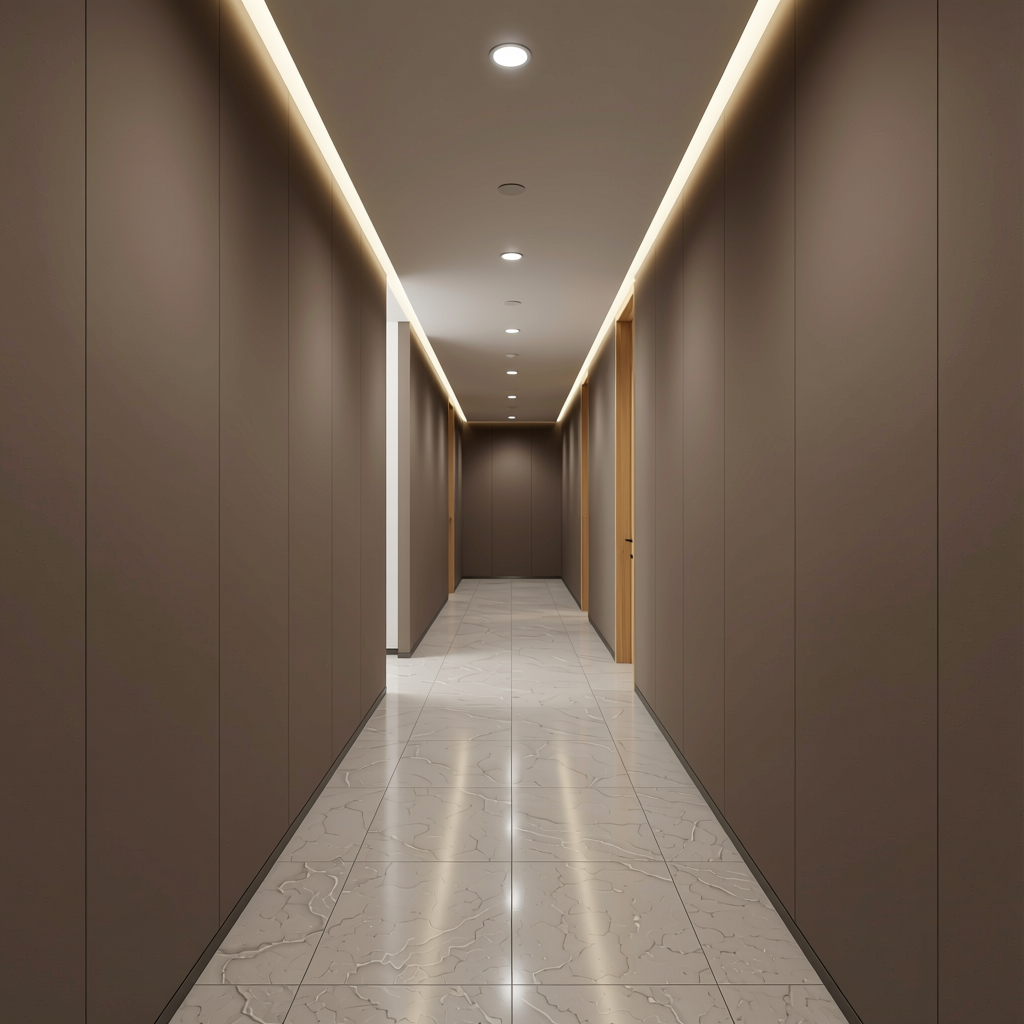 Plain Laminate 8x4 ft Matte 1 mm - LM 18409 — application view in a modern hallway