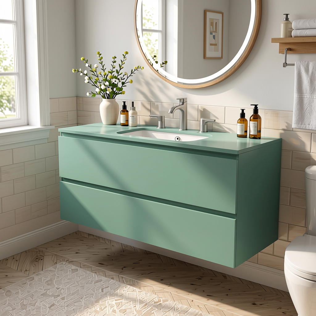 Plain Laminate 8x4 ft Matte 1 mm - LM 18419 — application view in a serene bathroom