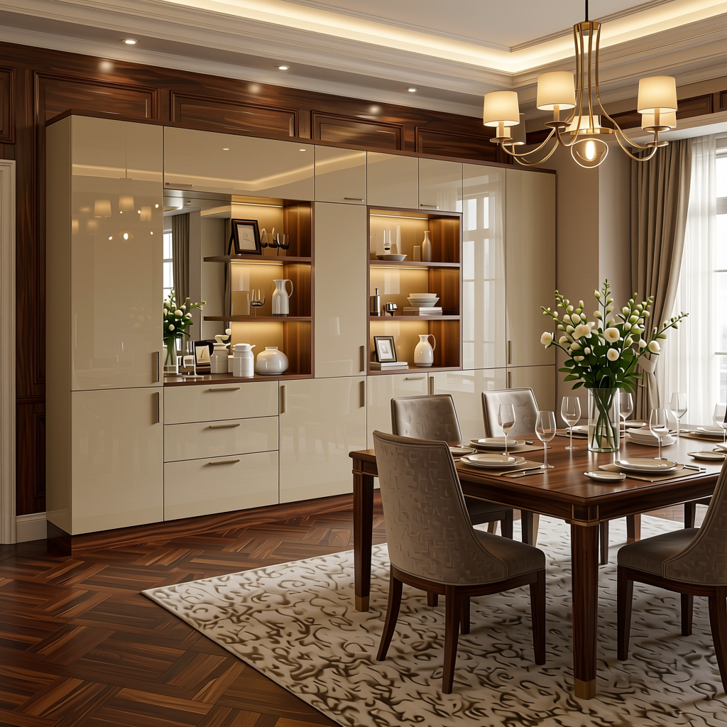 Plain Laminate 8x4 ft Glossy 1 mm - LM 18435 — application view in a glamorous dining room