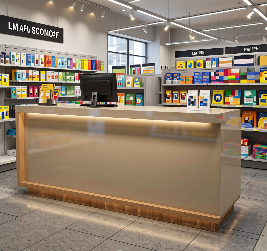 Plain Laminate 8x4 ft Glossy 1 mm - LM 18436 — application view in a retail store