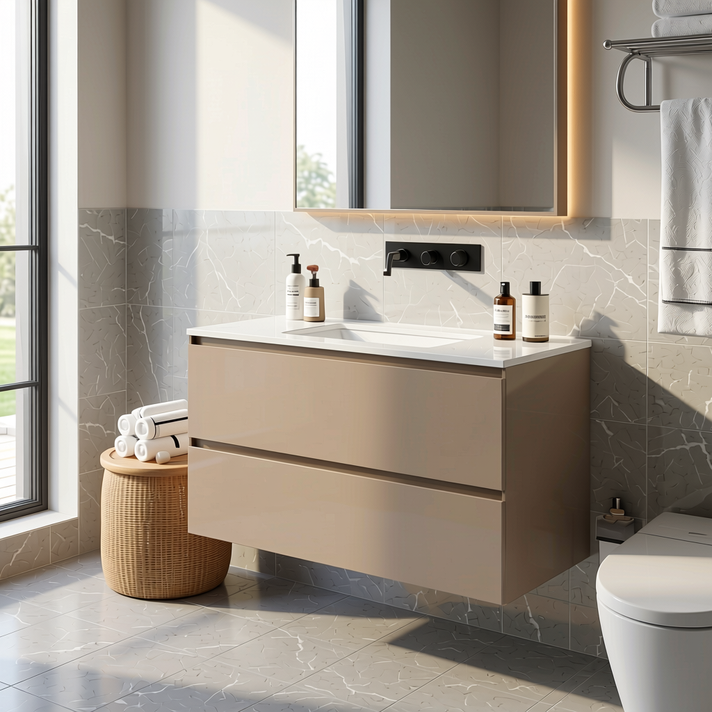 Plain Laminate 8x4 ft Glossy 1 mm - LM 18438 — application view in a modern bathroom