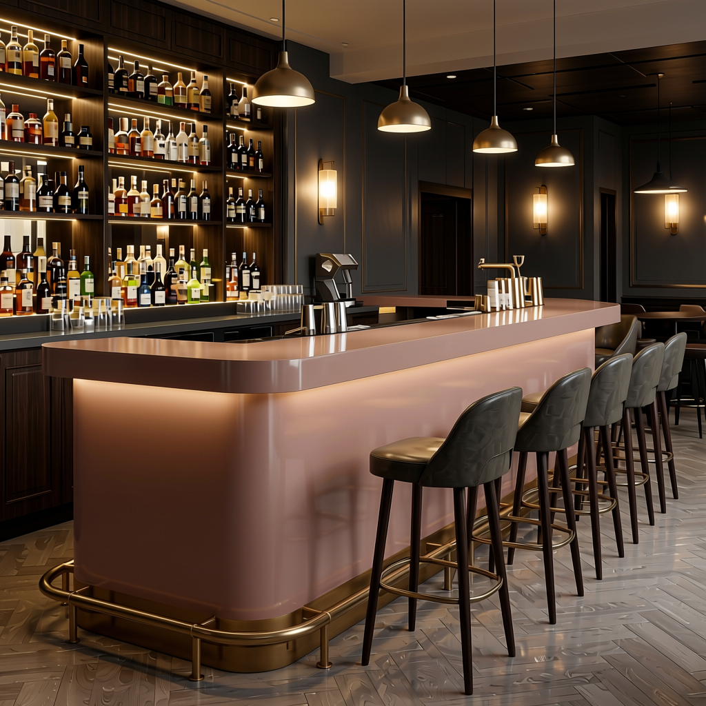 Plain Laminate 8x4 ft Glossy 1 mm - LM 18440 — application view in a stylish bar area