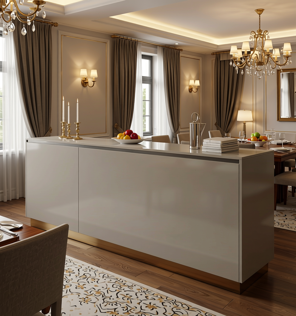 Plain Laminate 8x4 ft Glossy 1 mm - LM 18443 — application view in a elegant dining room