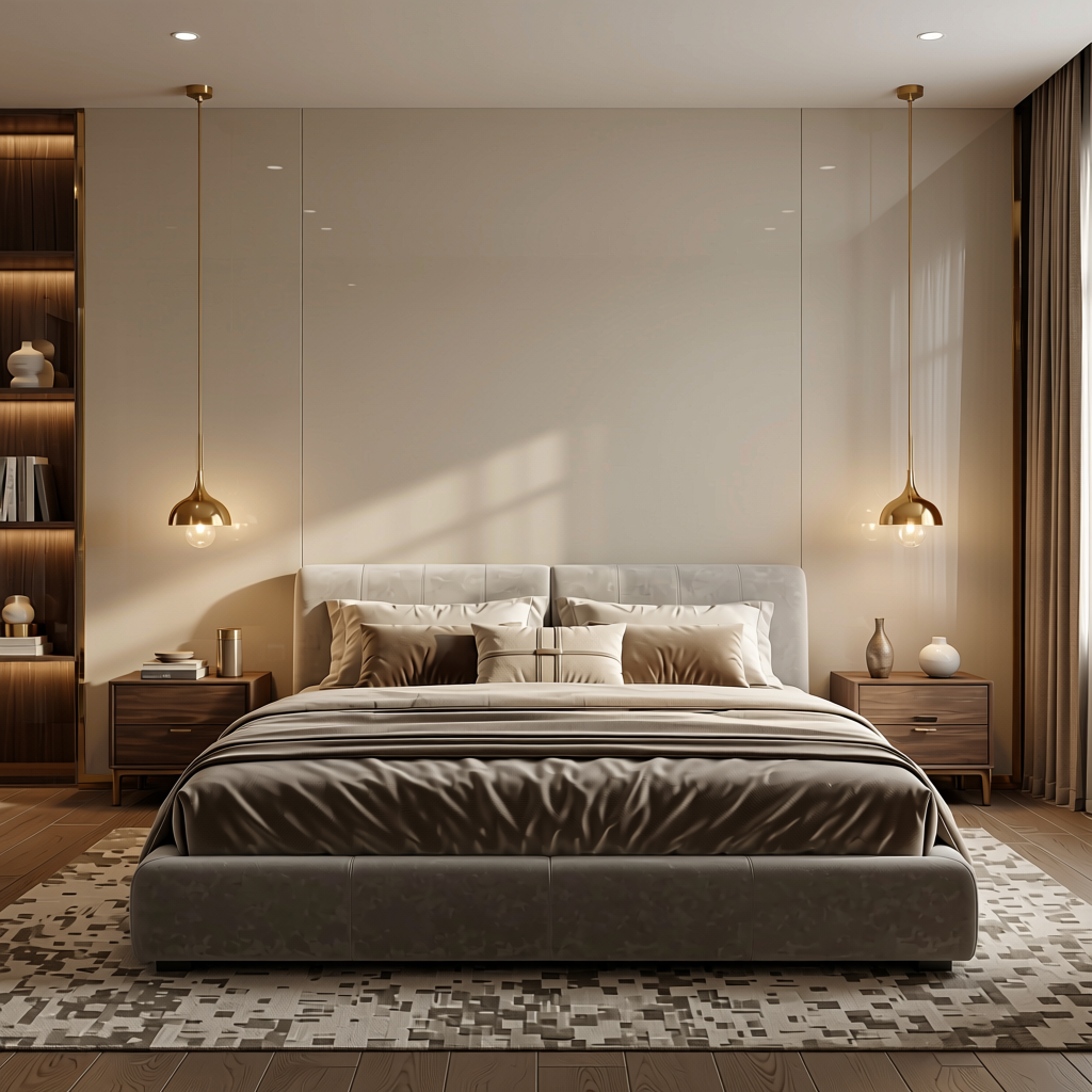 Plain Laminate 8x4 ft Glossy 1 mm - LM 18444 — application view in a luxury bedroom