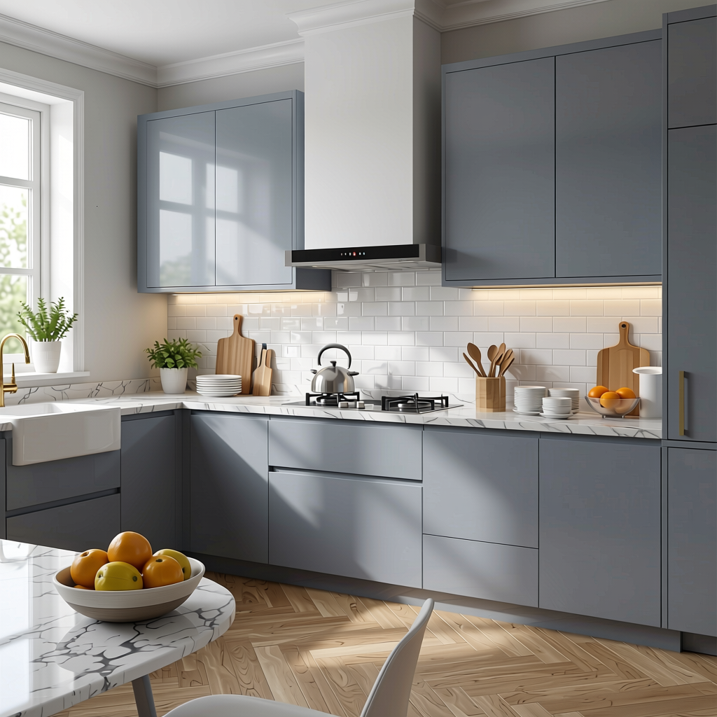 Plain Laminate 8x4 ft Glossy 1 mm - LM 18445 — application view in a elegant kitchen