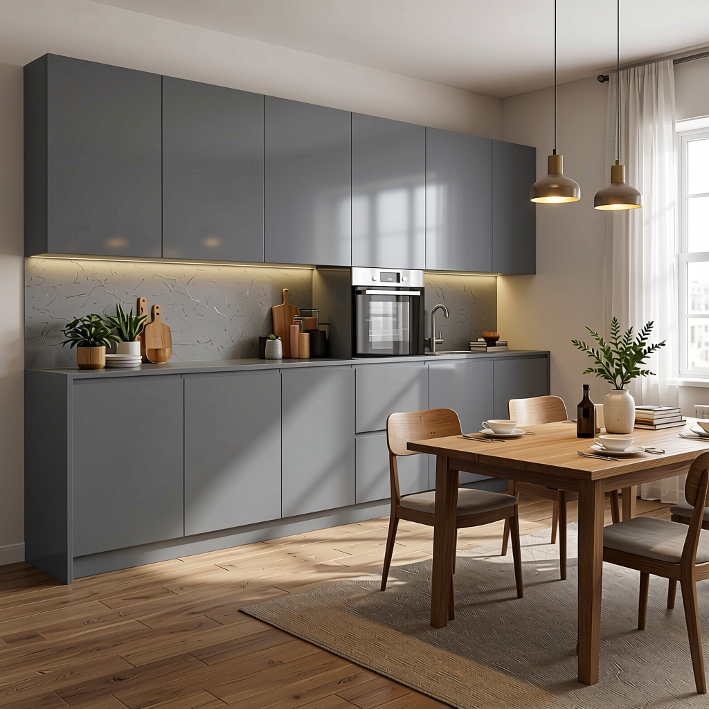 Plain Laminate 8x4 ft Glossy 1 mm - LM 18451 — application view in a dining room