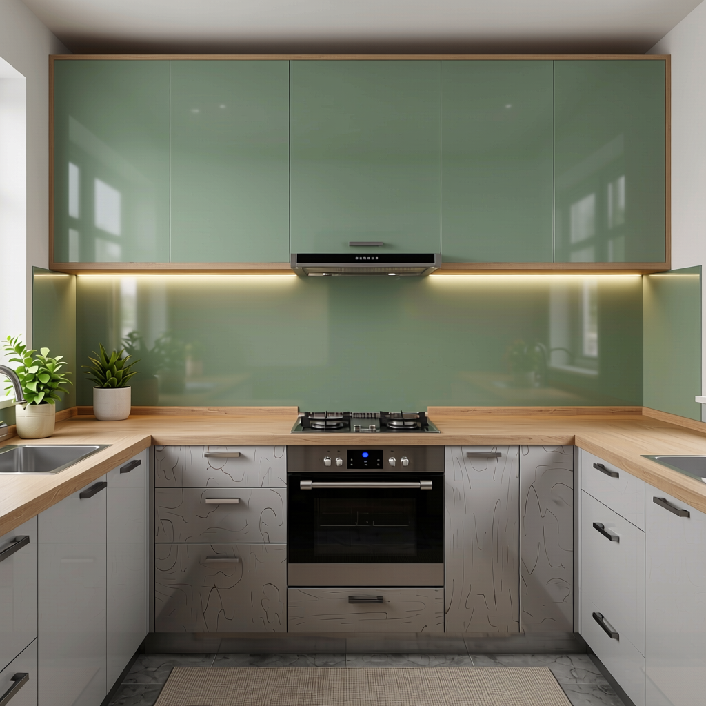 Plain Laminate 8x4 ft Glossy 1 mm - LM 18453 — application view in a kitchen