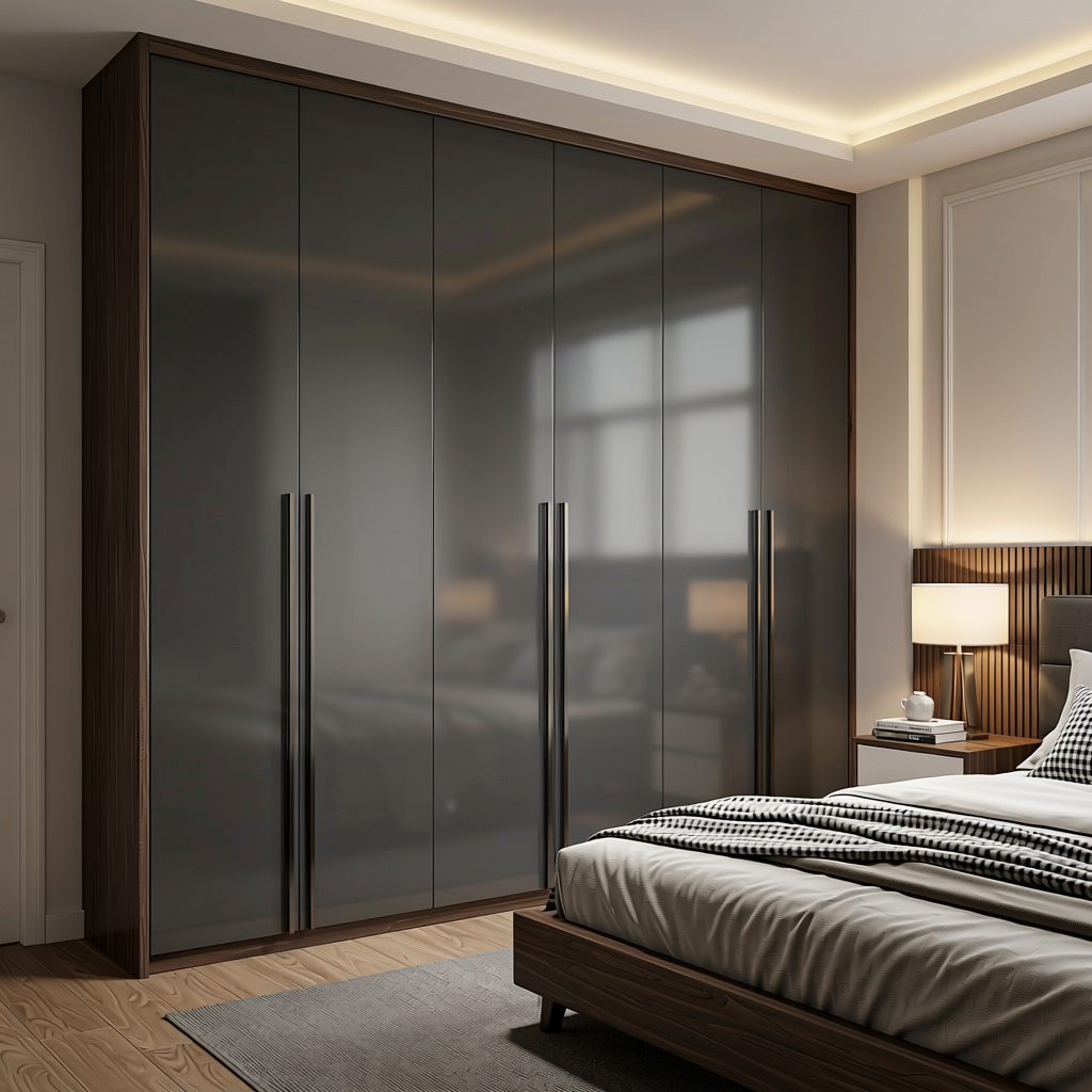 Plain Laminate 8x4 ft Glossy 1 mm - LM 18455 — application view in a sleek bedroom