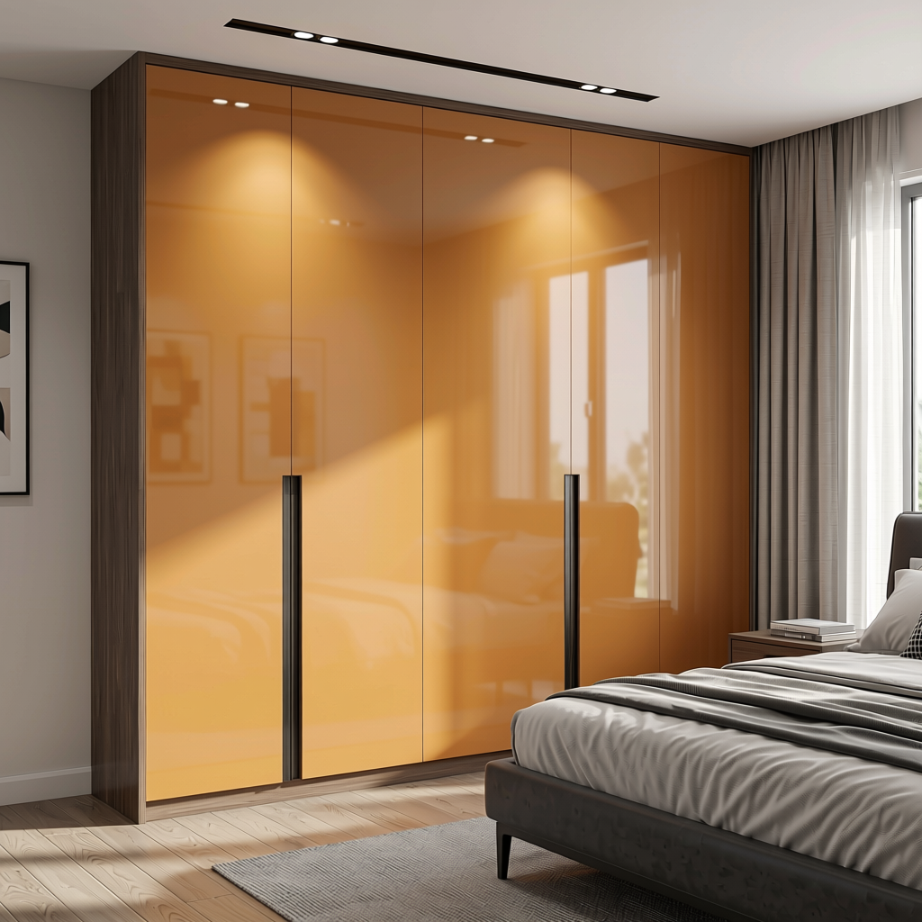 Plain Laminate 8x4 ft Glossy 1 mm - LM 18457 — application view in a sleek bedroom