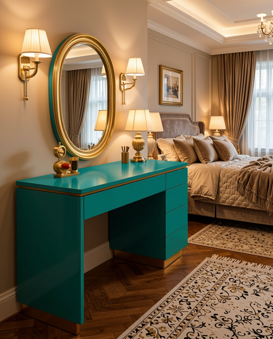 Plain Laminate 8x4 ft High Gloss 1 mm - 1976 SHG — application view in a glamorous bedroom