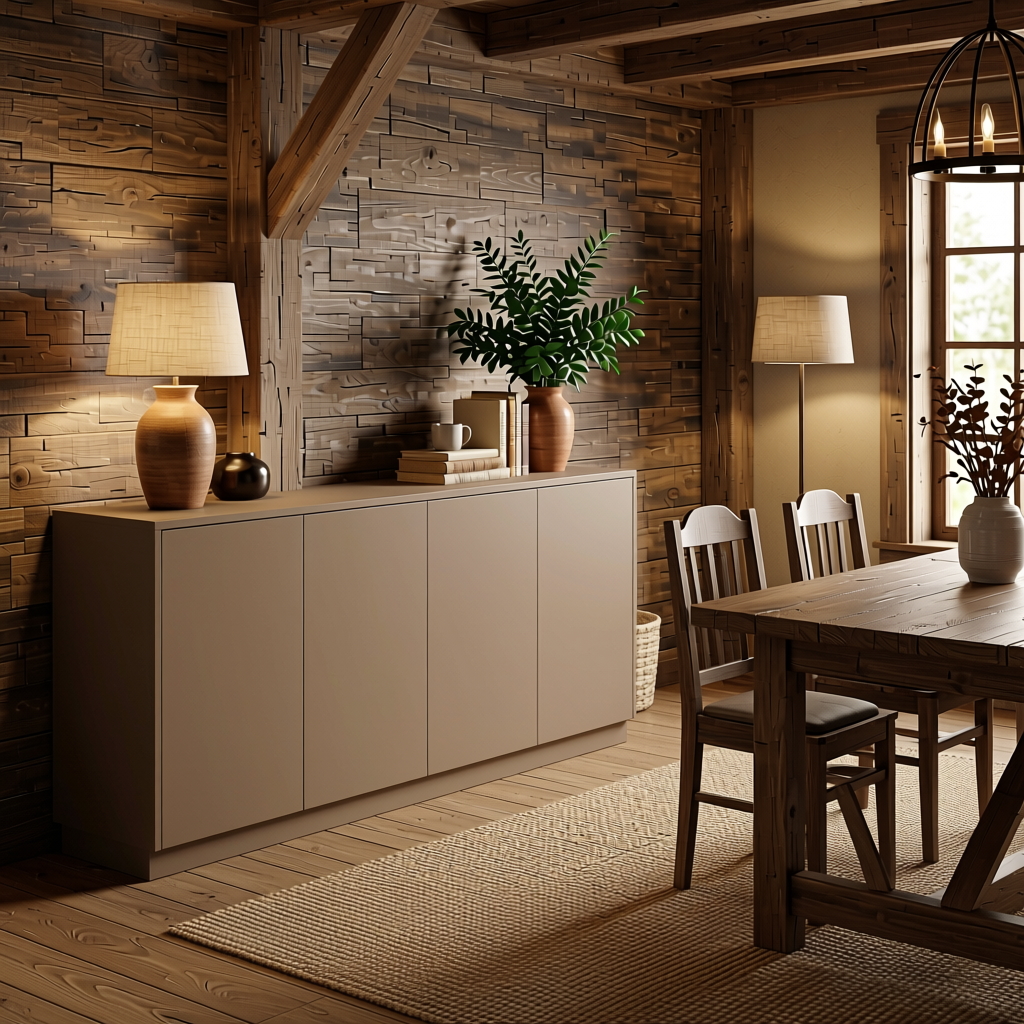 Plain Laminate 8x4 ft Texture 1 mm - 206 8 — application view in a rustic dining room