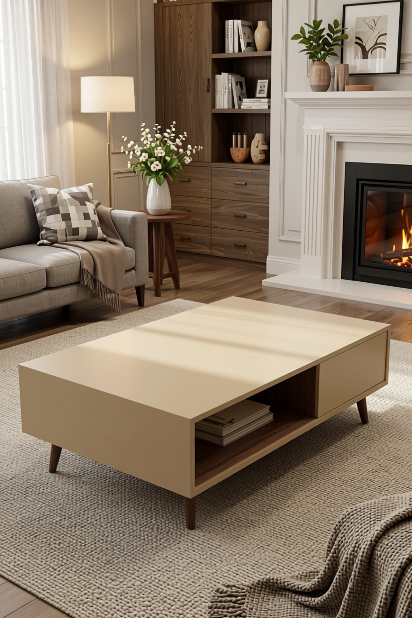 Bone Beige Plain Laminate 8x4 ft Matte 1 mm - 2225 TM — application view in a living room