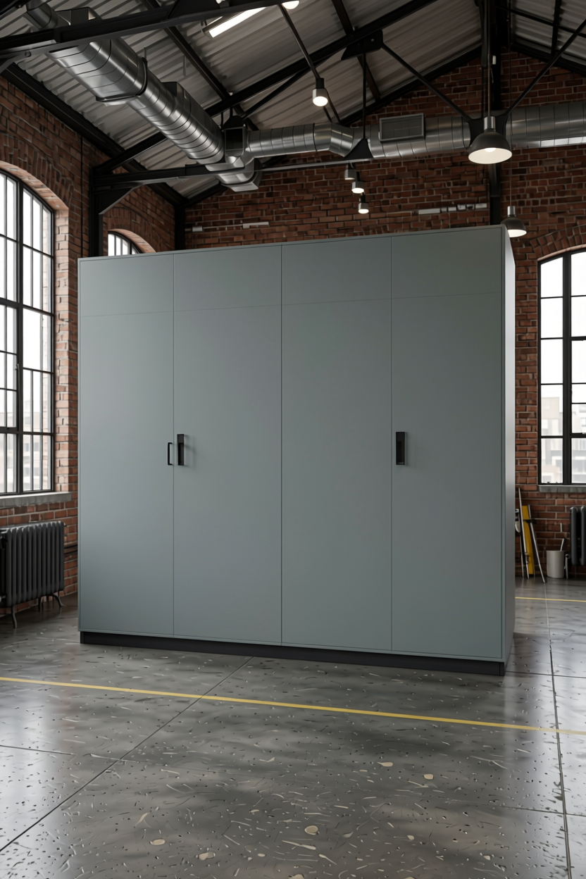 Cadet Grey Plain Laminate 8x4 ft Matte 1 mm - 2218 TM — application view in a industrial loft