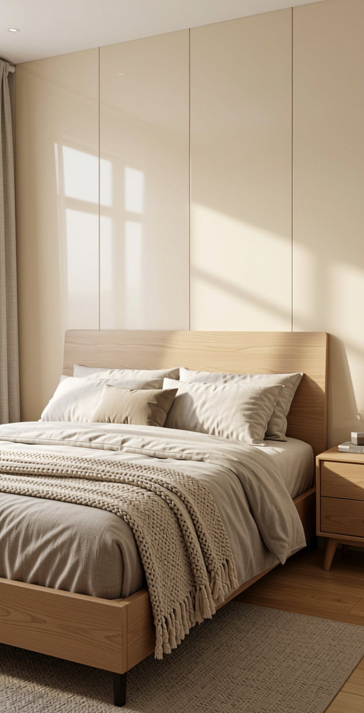 Cream Laminate 8x4 ft Glossy 1 mm - Beige Plain — application view in a bedroom