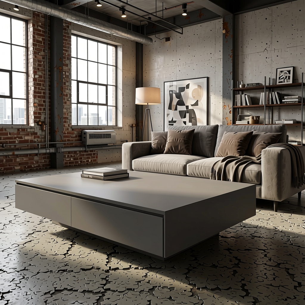 Dull Grey Plain Laminate 8x4 ft Matte 1 mm - 1066 SM — application view in a industrial living room