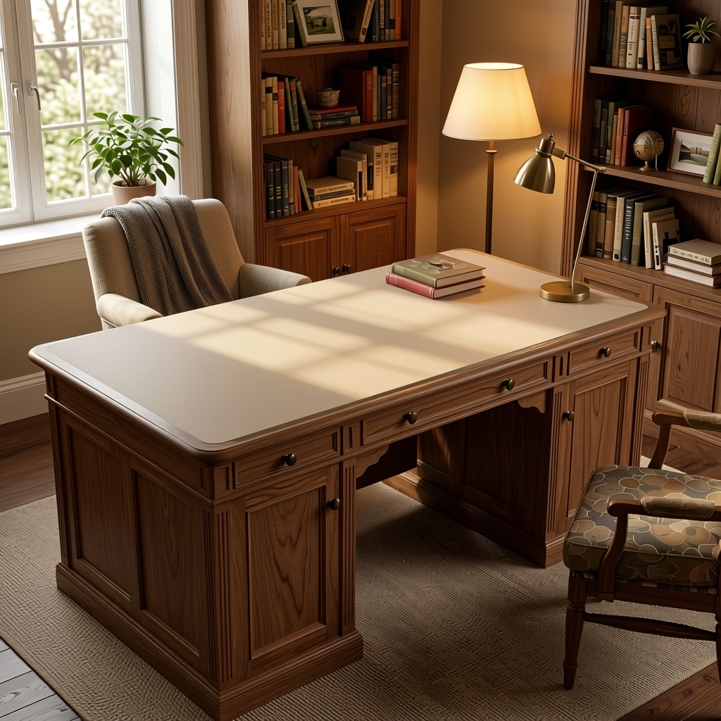 Elite Series Pastels Cool Beige Plain Laminate 8x4 ft Texture 1 mm - 2193 MG — application view in a cozy study