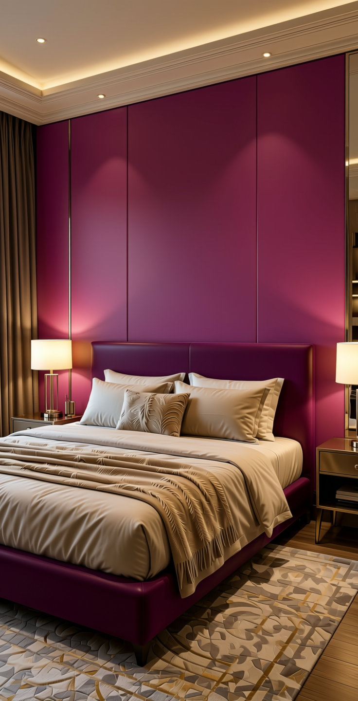 Feather Touch Plain Laminate 8x4 Matte 1 mm - 21114 FT — application view in a luxurious bedroom