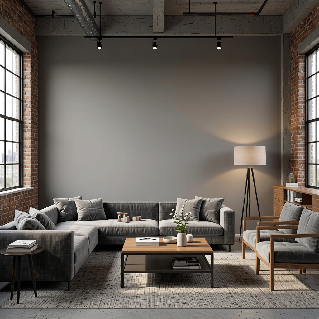 Grey Plain Laminate 8x4 ft Matte 1 mm - LM 18392 — application view in a industrial loft