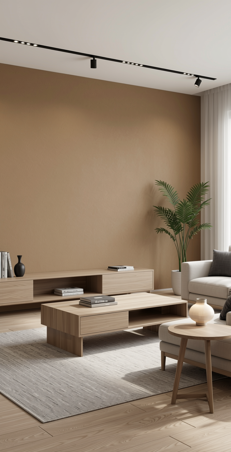 Homogeneous Solid Colors Plain Laminate 8x4 ft Suede 1 mm - 21066 UNI+ — application view in a minimalist living room