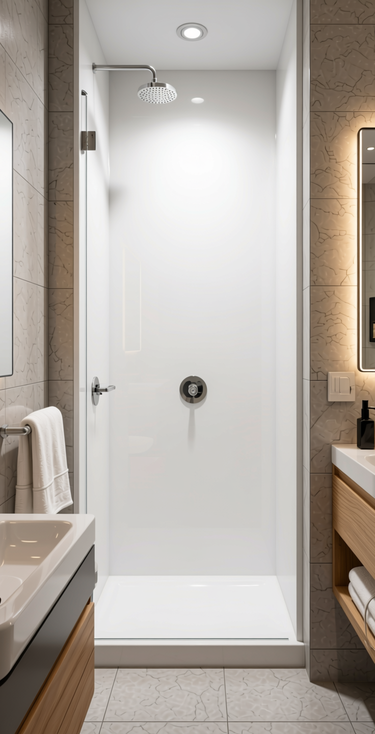 Homogeneous Solid Colours Plain Laminate 8x4 ft High Gloss 1 mm - 21066 UNI — application view in a bathroom
