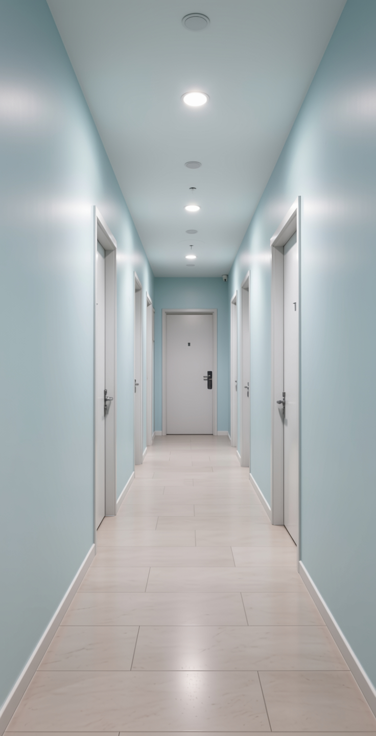 Homogeneous Solid Colours Plain Laminate 8x4 ft High Gloss 1 mm - 21481 UNI — application view in a minimalist hallway