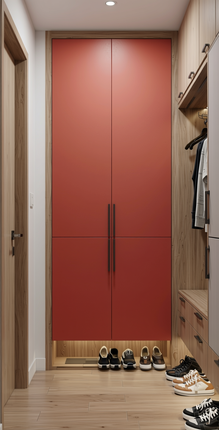 Homogeneous Solid Colours Plain Laminate 8x4 ft Suede 1 mm - 21065 UNI+ — application view in a minimalist entryway