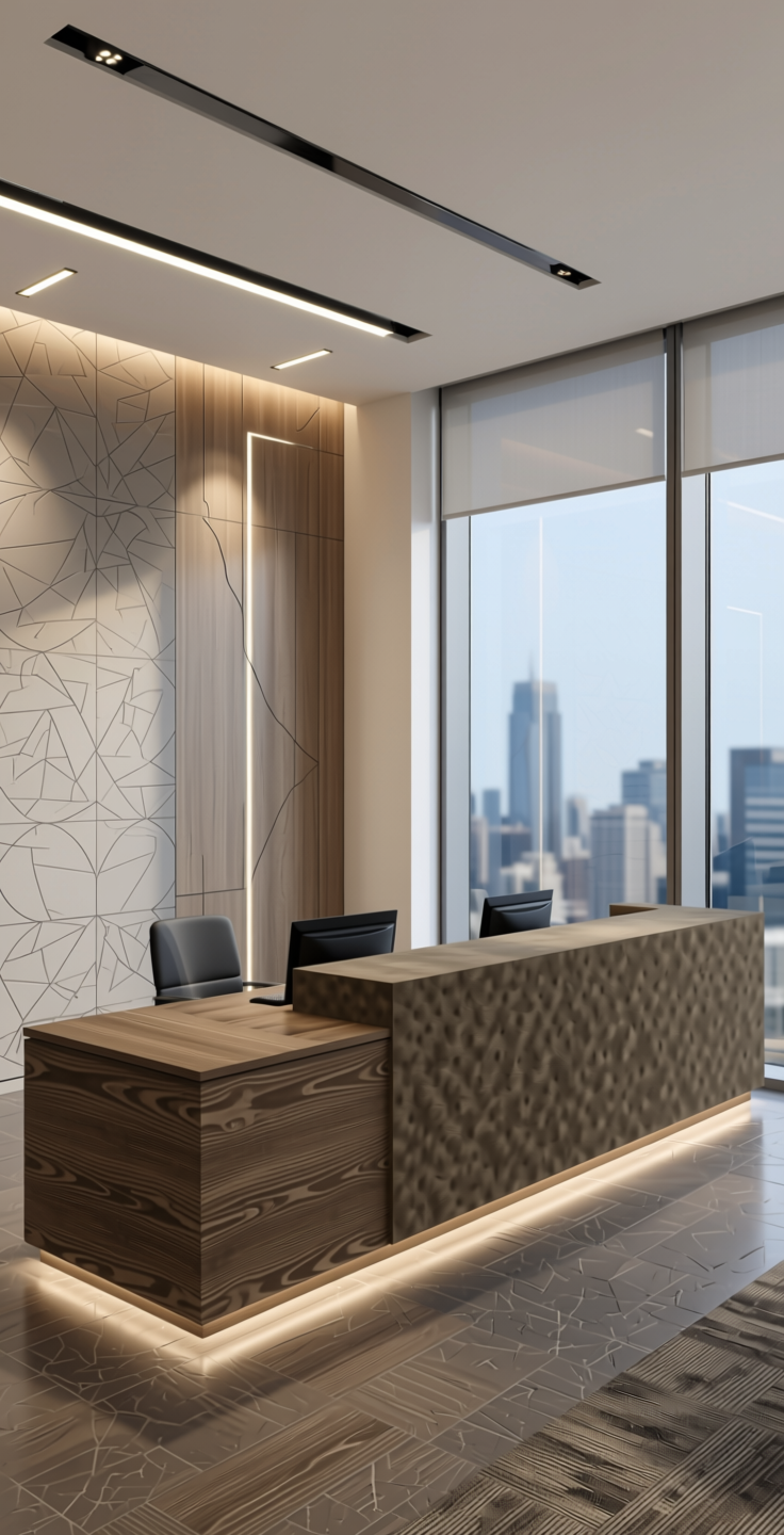 Homogeneous Solid Colours Plain Laminate 8x4 ft Suede 1 mm - 21091 UNI+ — application view in a corporate office