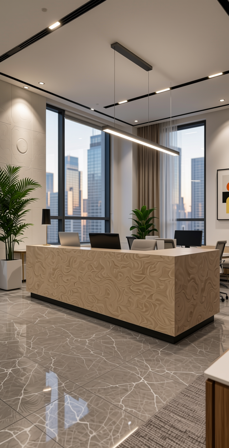 Homogeneous Solid Colours Plain Laminate 8x4 ft Suede 1 mm - 21481 UNI+ — application view in a modern office