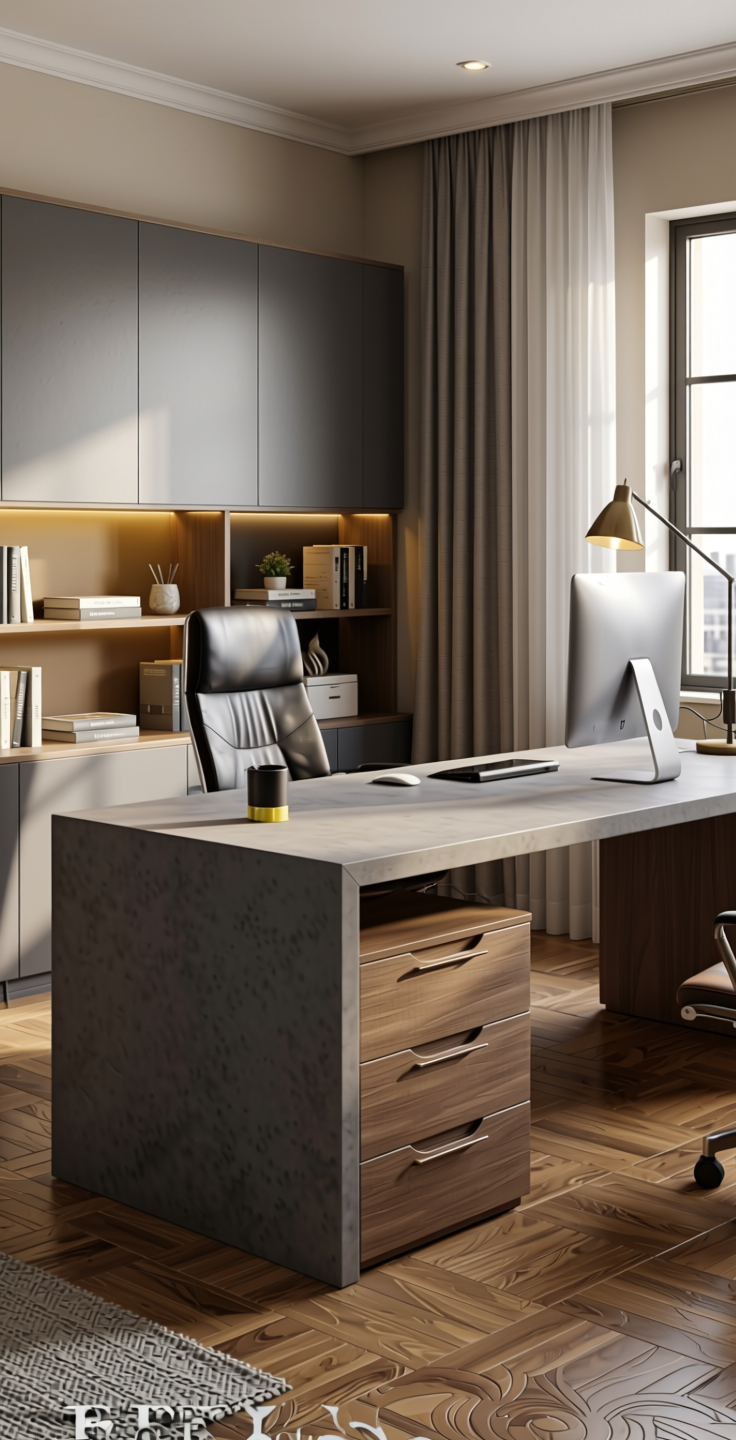 Homogeneous Solid Colours Plain Laminate 8x4 ft Suede 1 mm - 21057 UNI+ — application view in a modern home office