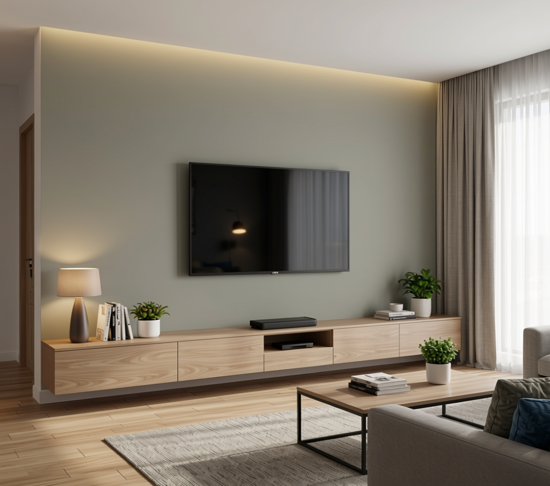Matte Finish Decorative Plain Laminate 8x4 ft Texture 1 mm - LM 18558 — application view in a modern living room