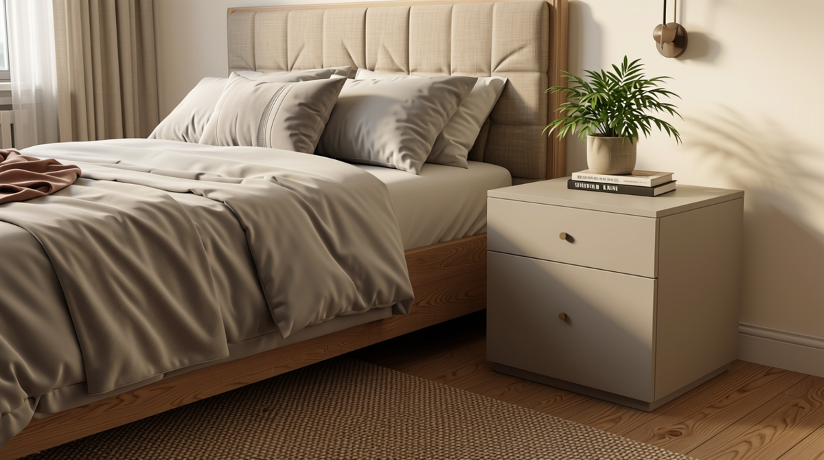 Matte Finish Decorative Plain Laminate 8x4 ft Texture 1 mm - LM 18562 — application view in a bedroom