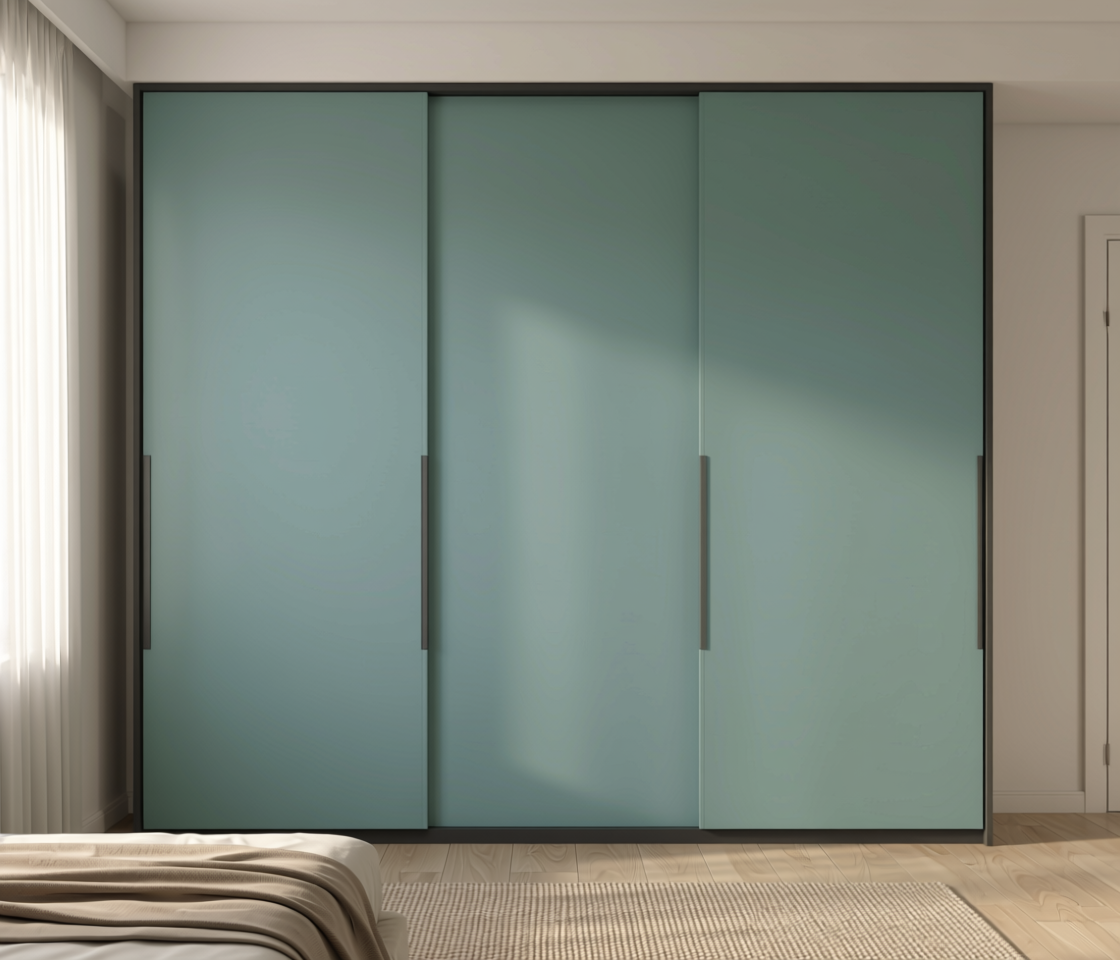 Matte Finish Decorative Plain Laminate 8x4 ft Texture 1 mm - LM 18555 — application view in a minimalist bedroom