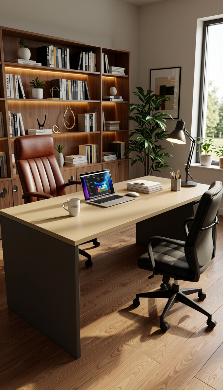 Matte Finish Decorative Plain Laminate 8x4 ft Texture 1 mm - LM 18556 — application view in a study room