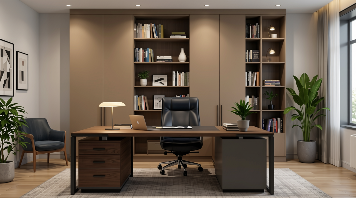Matte Finish Decorative Plain Laminate 8x4 ft Texture 1 mm - LM 18565 — application view in a study room