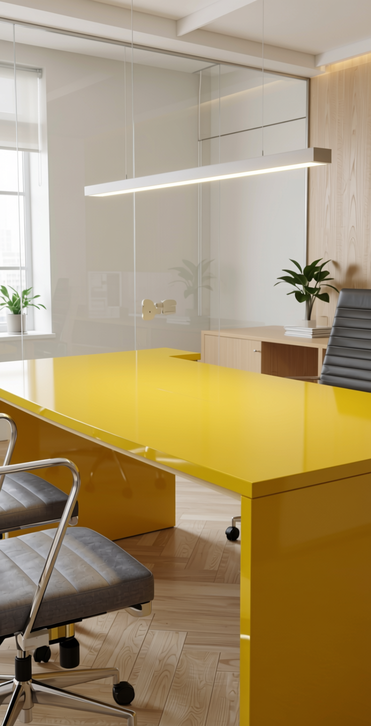 + Plain Laminate 8x4 ft High Gloss 1 mm - 22062 MR+ — application view in a minimalist office