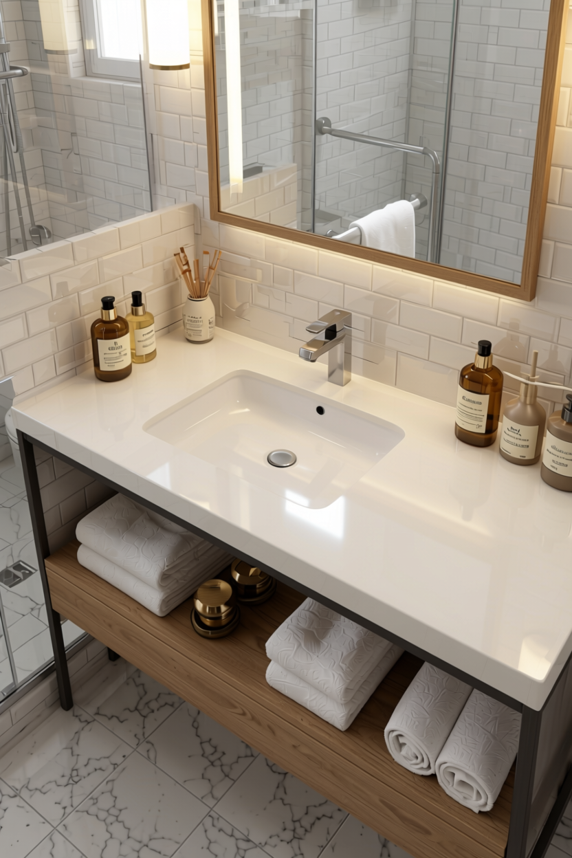 Off White Plain Laminate 8x4 ft High Gloss 1 mm - 3801 UC — application view in a clean bathroom