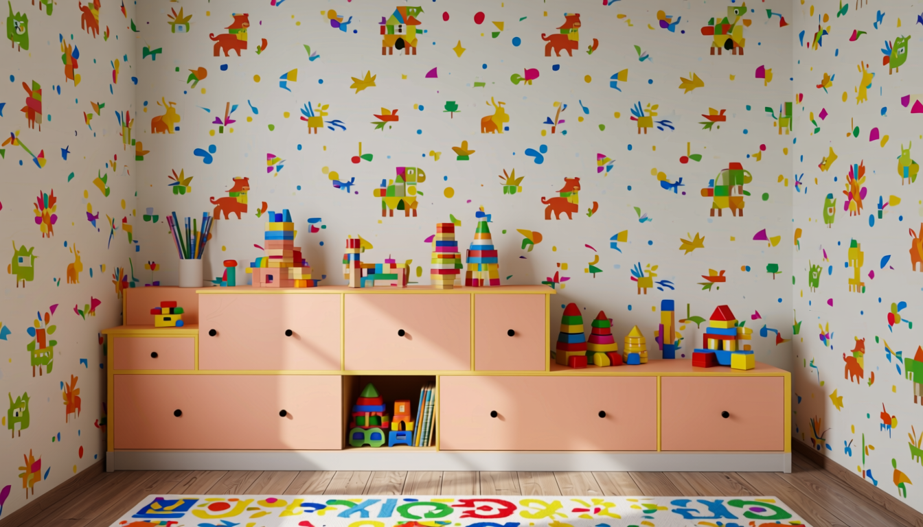 Peach Puff Plain Laminate 8x4 ft Matte 0.95 mm - 3042 SN — application view in a playful kids room