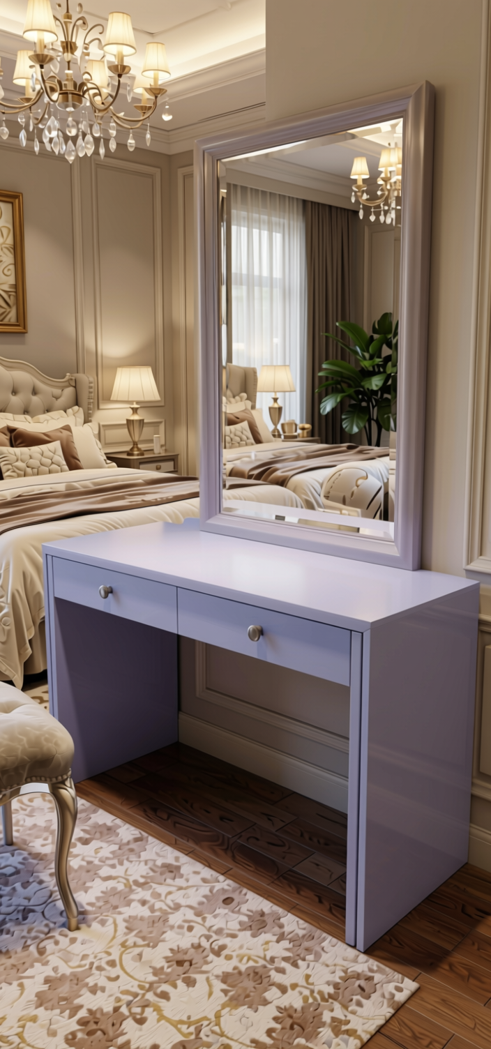 Persian Pastel Plain Laminate 8x4 ft High Gloss 1 mm - MRR 12581 — application view in a glamorous bedroom