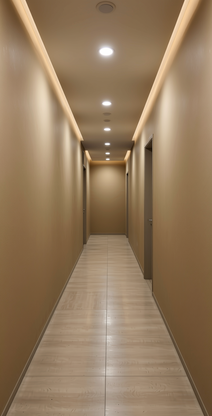 Solids Plain Laminate 8x4 ft Texture 0.8 mm - 117 DA — application view in a hallway