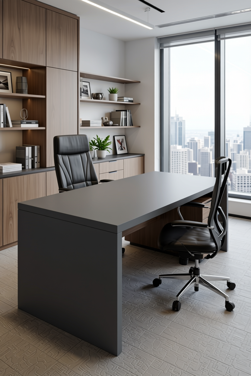 Rhino Grey Plain Laminate 8x4 ft Matte 1 mm - 2219 TM — application view in a modern office