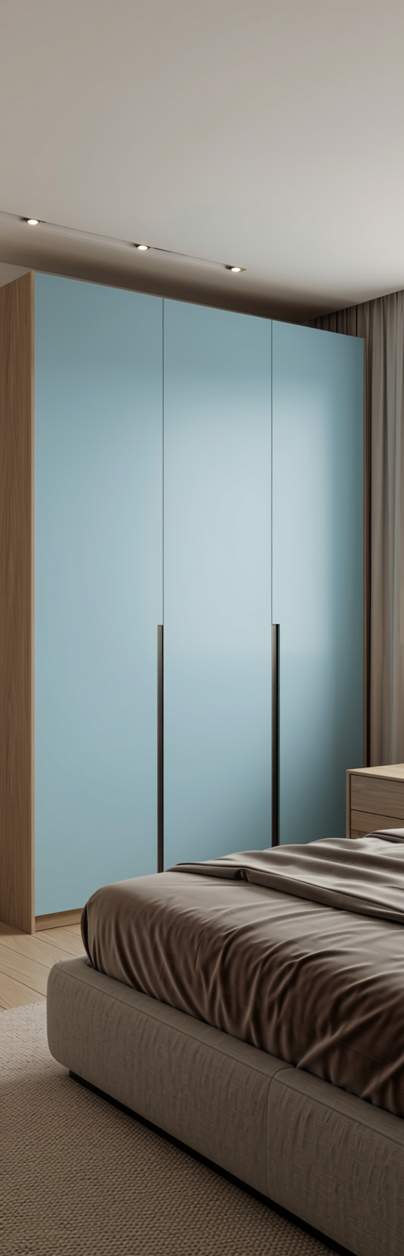Sky Mist Plain Laminate 8x4 ft Super Matte 1 mm - 180 UMT — application view in a sleek bedroom