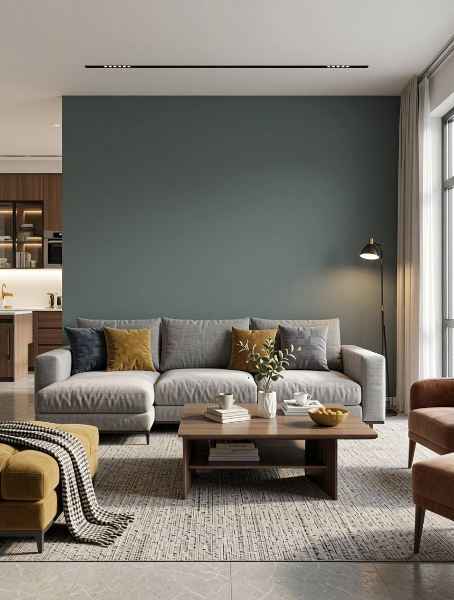 Slate Grey Fluted Laminate 8x4 ft Matte 1 mm - 3869 FLT — application view in a contemporary living room