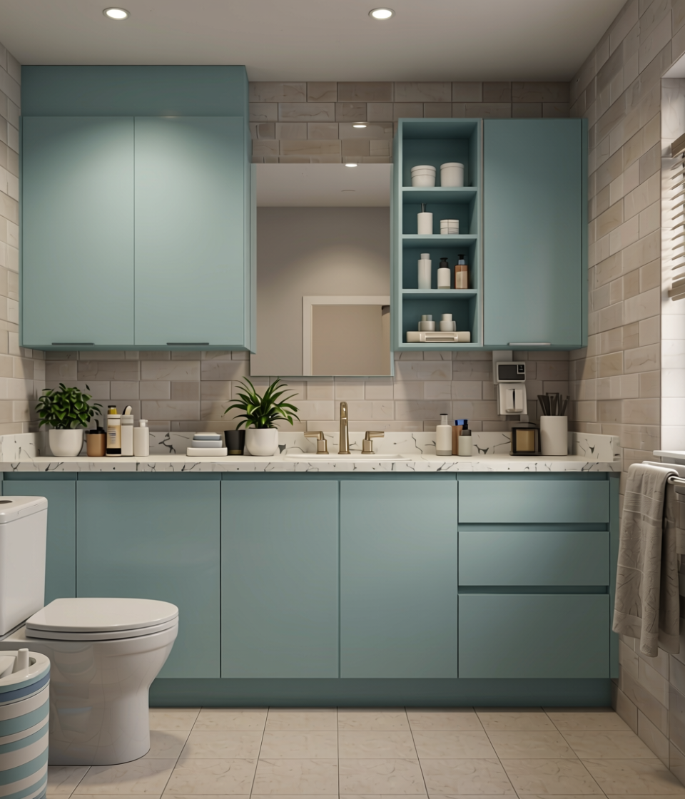 Solid Colors Plain Laminate 8x4 ft Matte 1 mm - LM 12354 — application view in a bathroom