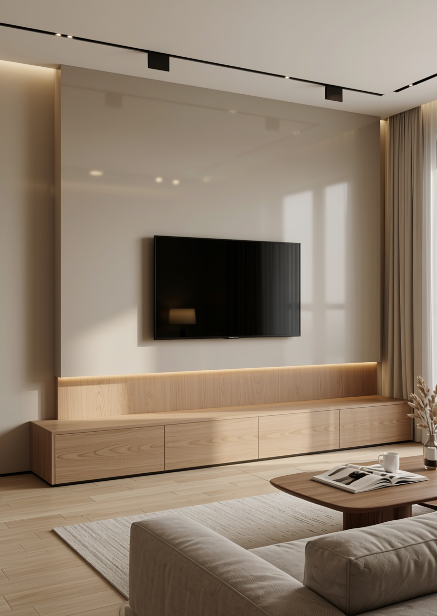 Solid Colour Plain Laminate 8x4 ft High Gloss 1.5 mm - GA 4040 — application view in a sleek living room