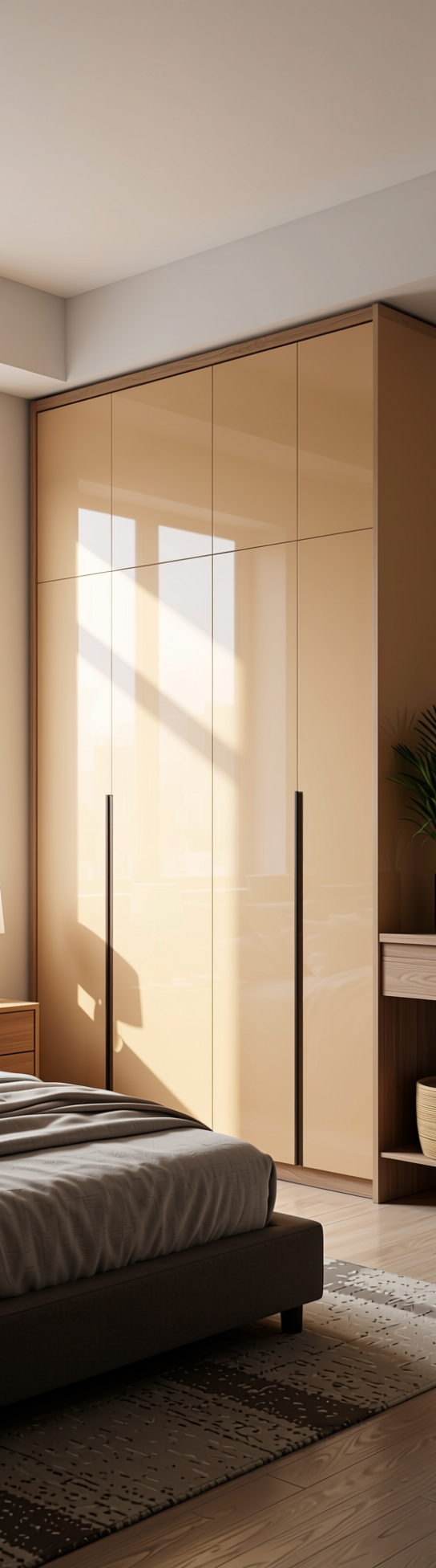 Solid Colour Plain Laminate 8x4 ft High Gloss 1.5 mm - GA 4038 — application view in a modern bedroom