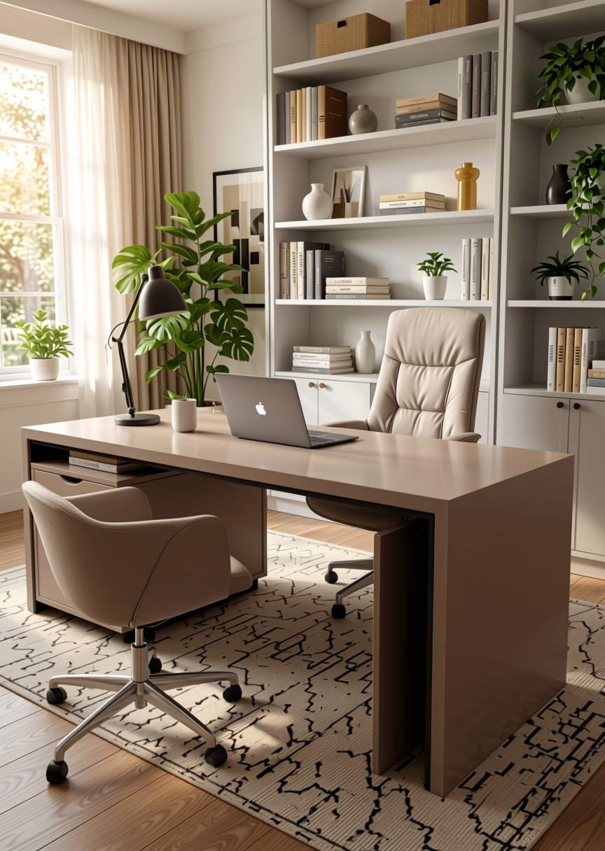 Solid Colour Plain Laminate 8x4 ft High Gloss 1.5 mm - GA 4036 — application view in a home office