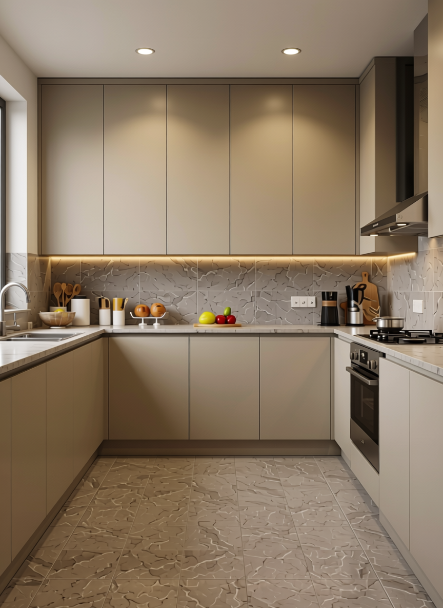Solid Colour Plain Laminate 8x4 ft Matte 1.5 mm - GA 4306 — application view in a kitchen