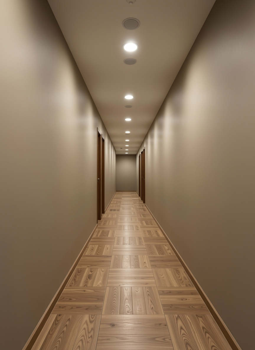 Solid Colour Plain Laminate 8x4 ft Matte 1.5 mm - GA 4336 — application view in a hallway